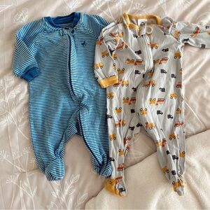 Baby Sleepers Set - Blue Striped and Gray Construction